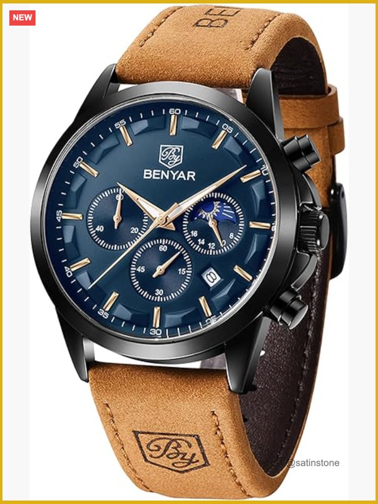 Leather Chronograph Quartz Waterproof Dress Watch With Calendar